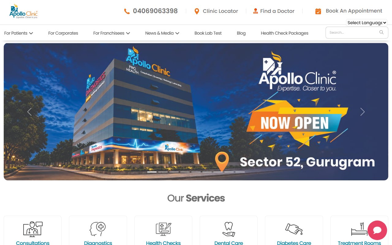 Apollo Clinic live website benchmark preview