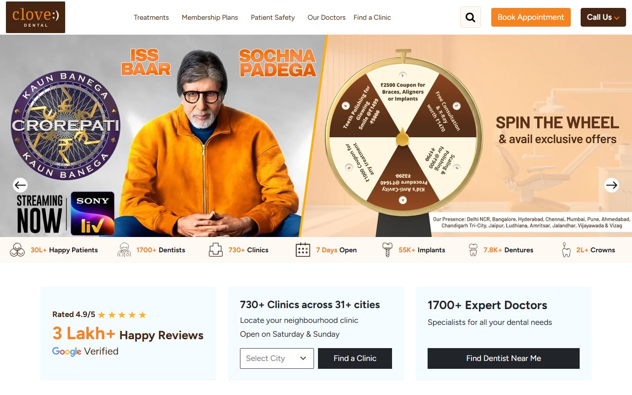 Clove Dental live website benchmark preview