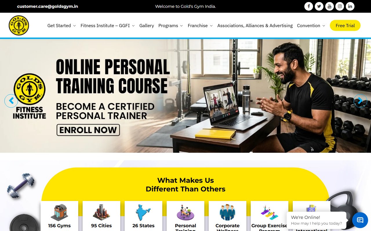 Gold's Gym India live website benchmark preview