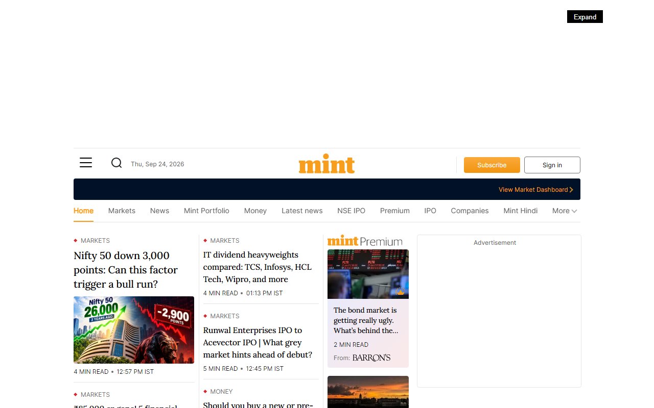 LiveMint live website benchmark preview