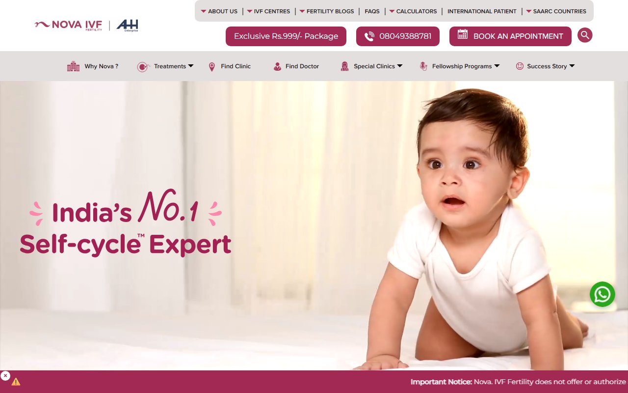 Nova IVF Fertility live website benchmark preview